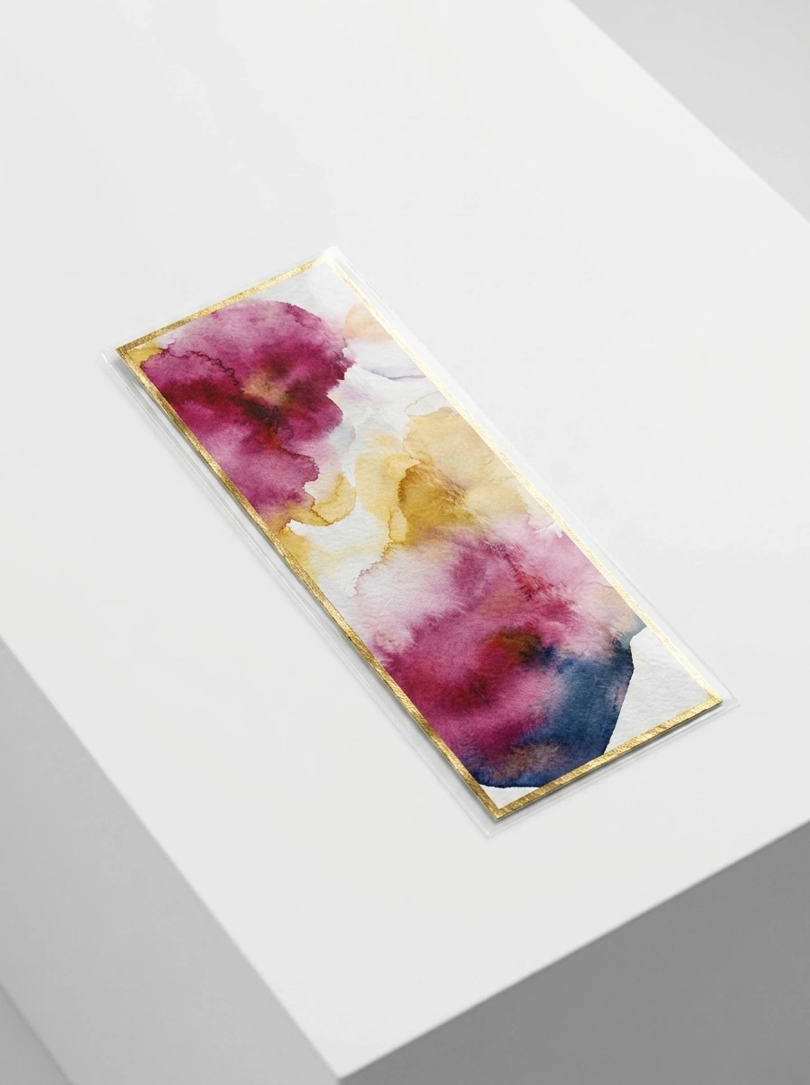 Sunrise Bloom bookmark — pink and gold floral watercolor original with gilded border