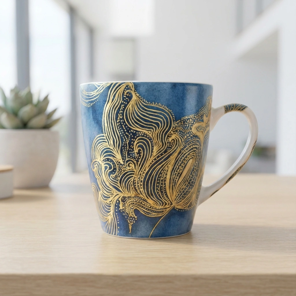 Golden Verdant Mug — gold and teal watercolor wash ceramic mug